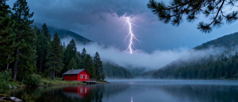 雷电湖畔小屋图片