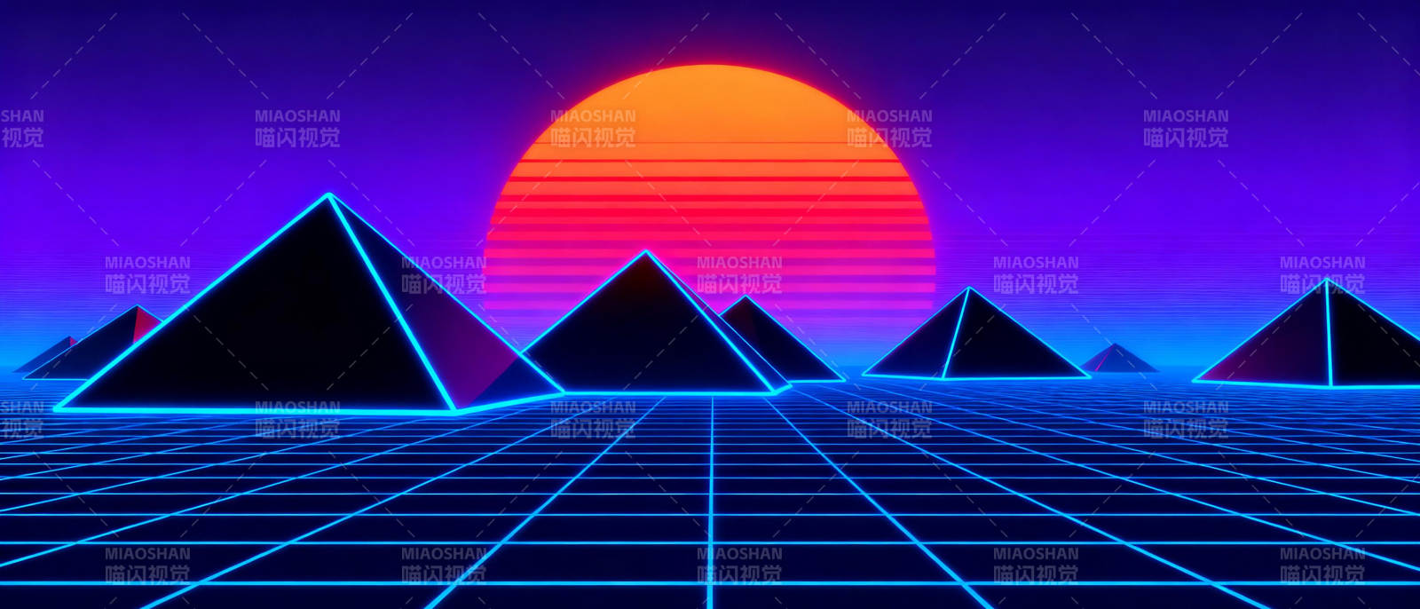 赛博金字塔日落图片