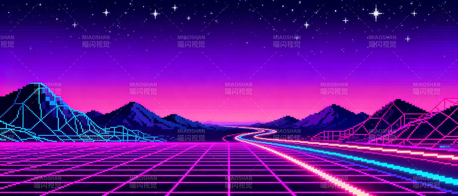 霓虹夜景公路图片