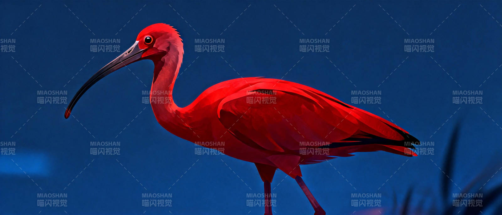 红鹮静立夜色中图片