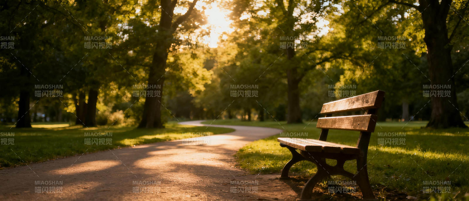 公园晨光中的长椅图片