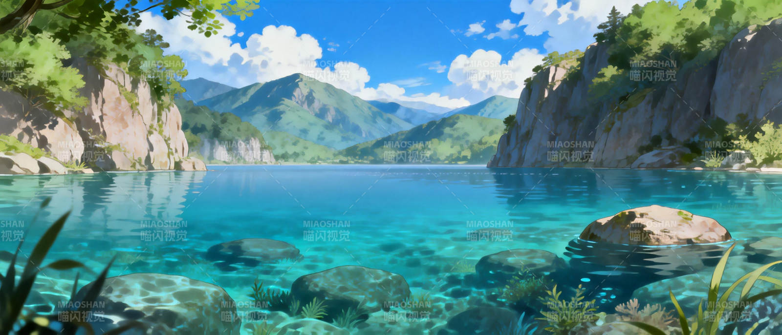 碧湖青山图图片