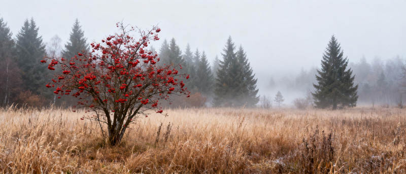 雾中红果树图片