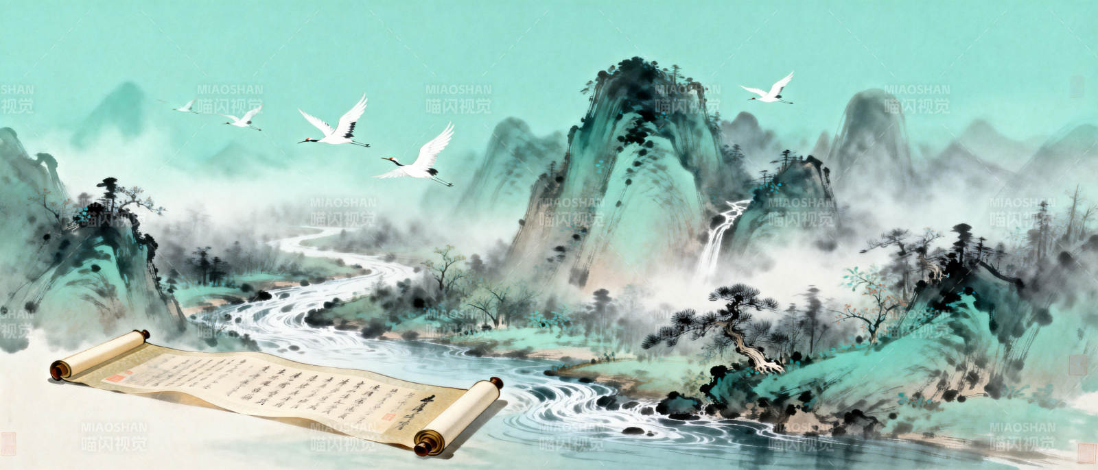 山水画卷图片