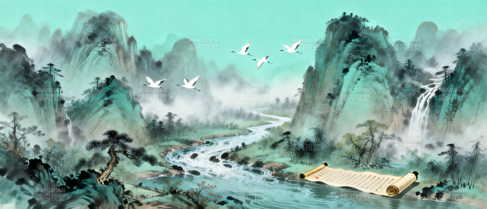山水画卷图片