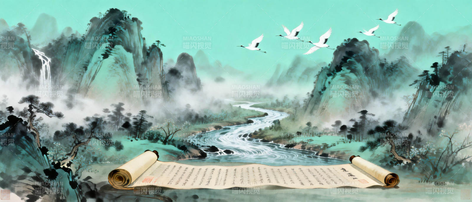 山水画卷图片