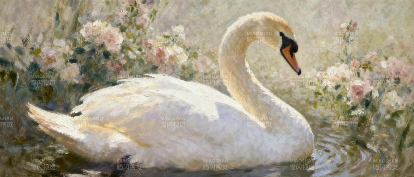 湖畔白鹅静谧游图片