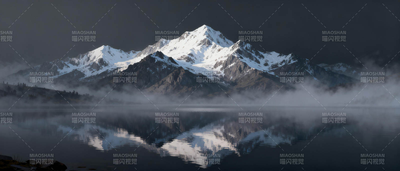 雪山倒影湖中图片