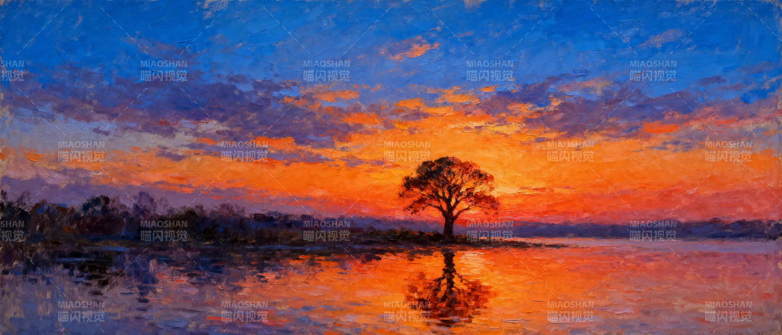 孤树映晚霞图片