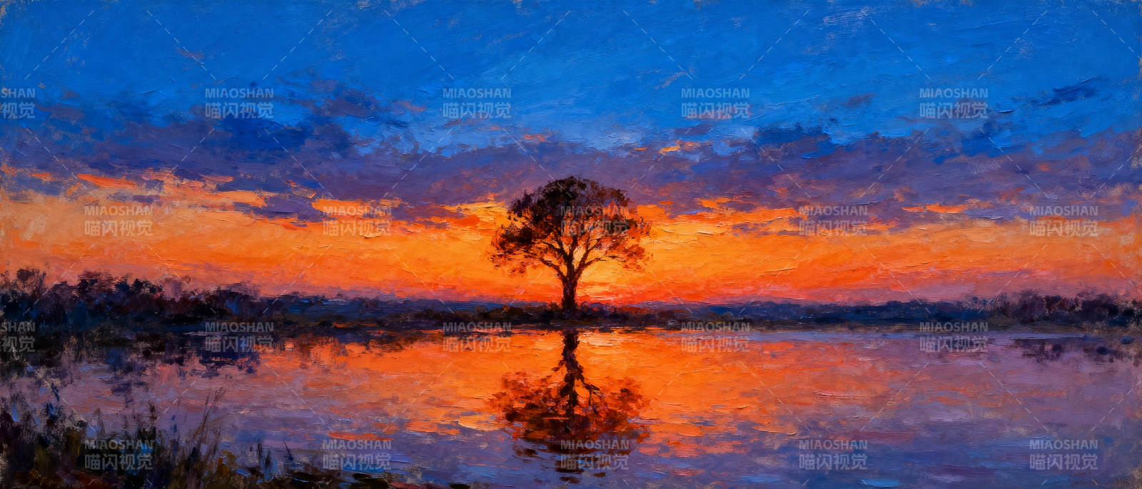孤树映晚霞图片