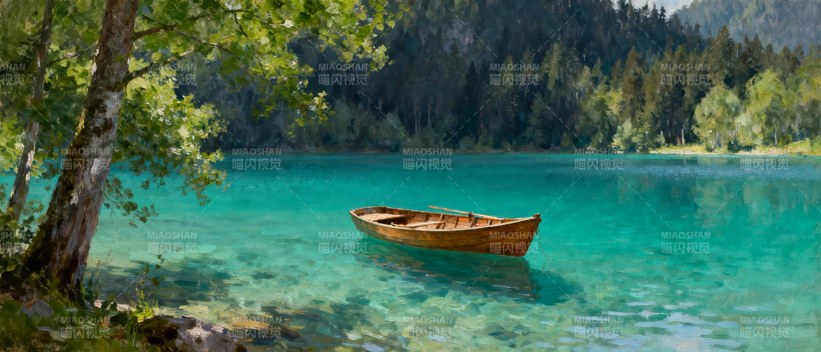 湖畔孤舟静谧景图片