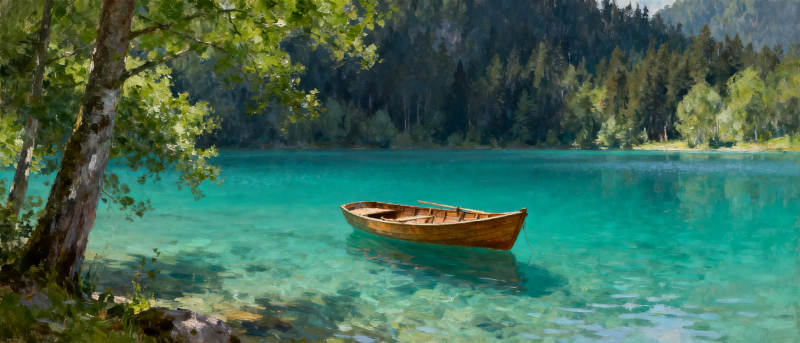 湖畔孤舟静谧景图片