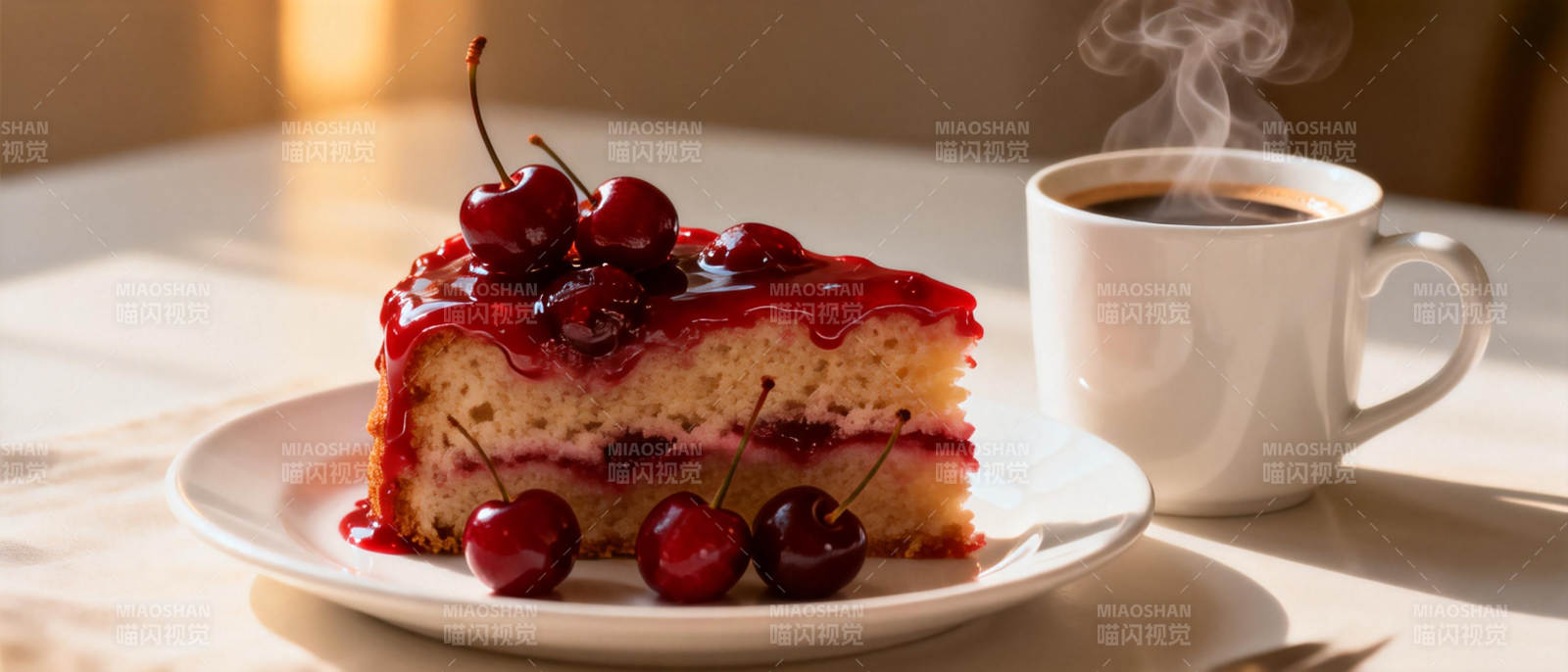 樱桃蛋糕配咖啡图片