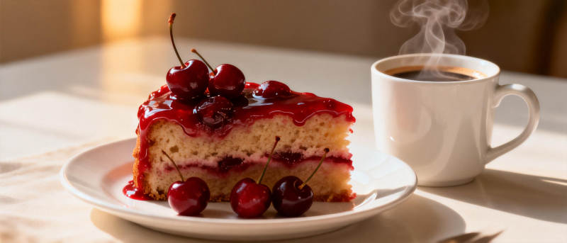 樱桃蛋糕配咖啡图片