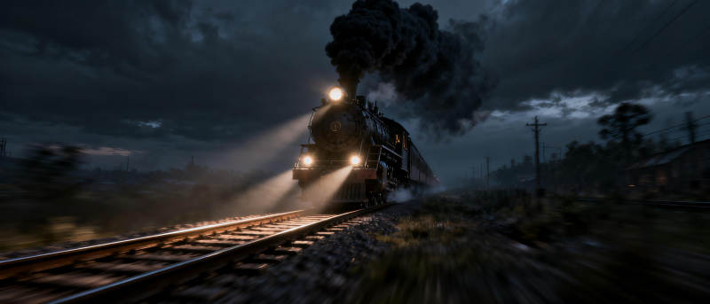 夜行蒸汽火车图片