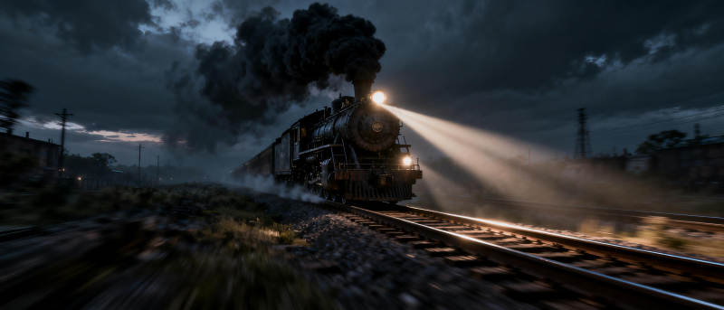 夜行蒸汽火车图片