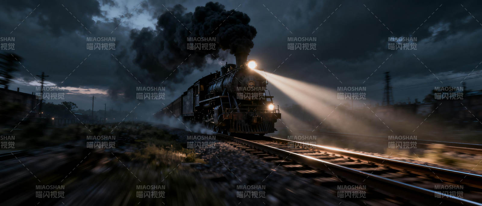 夜行蒸汽火车图片