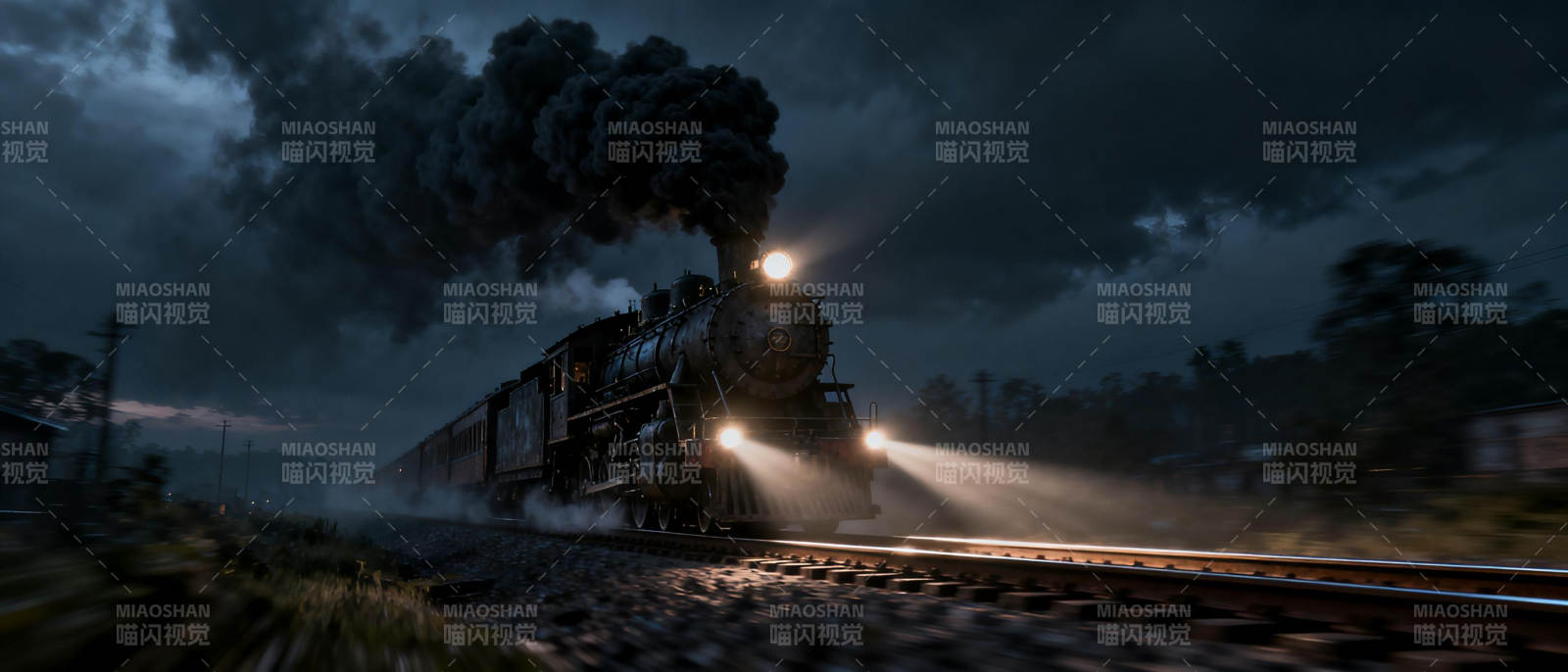 夜行蒸汽火车图片