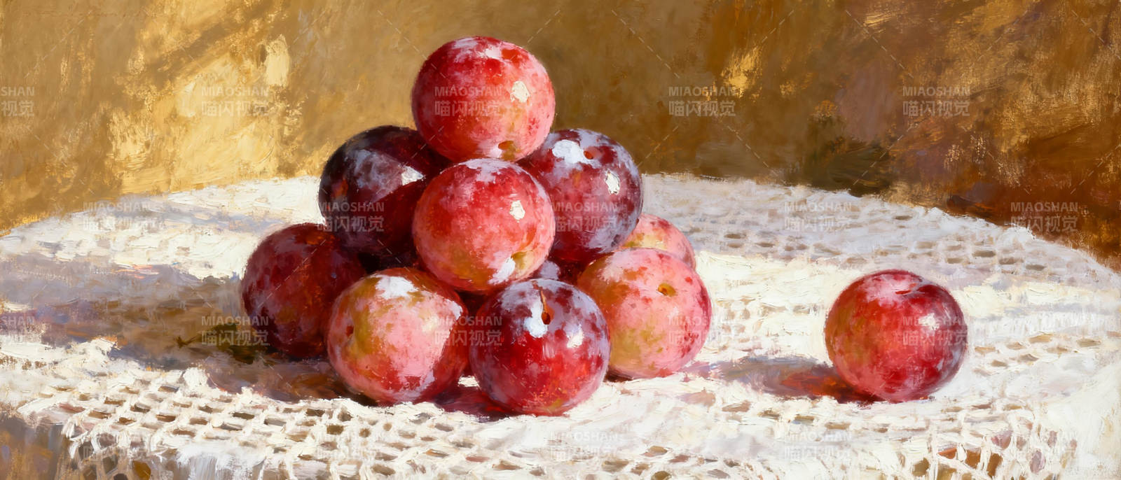 静物 红李堆叠图片