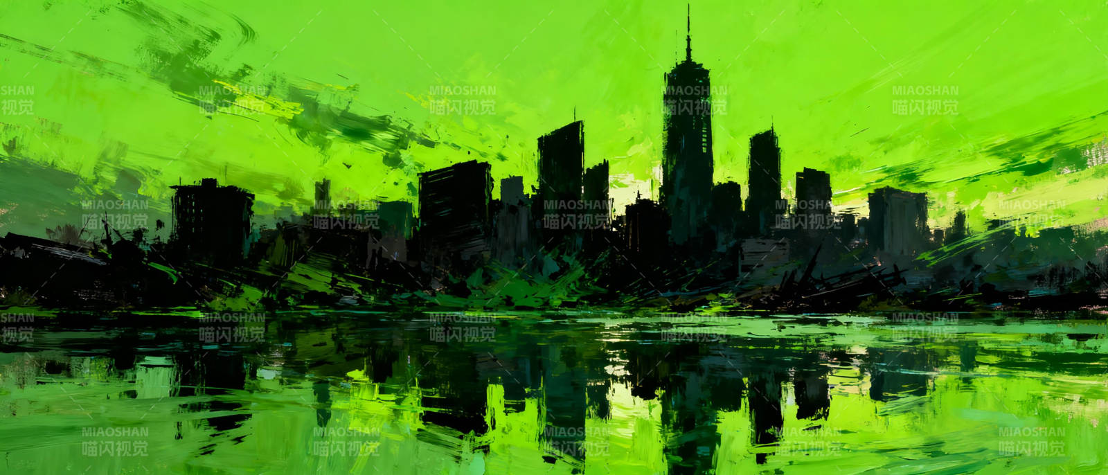 绿影都市夜景图片