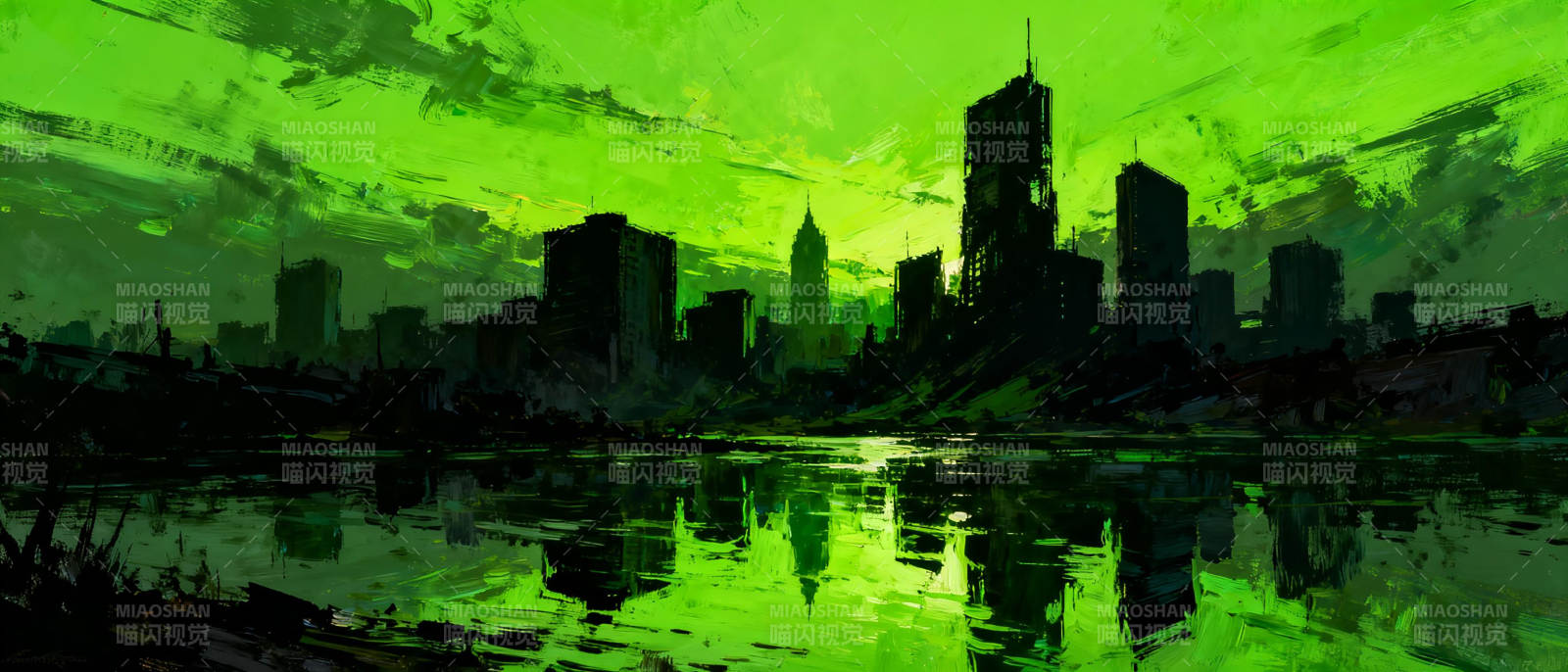 绿光都市夜景图片