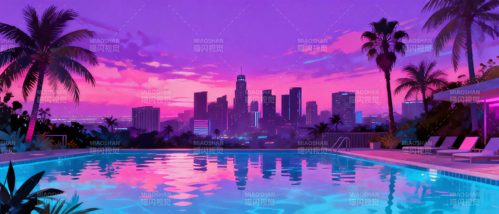 霓虹泳池夜景图片