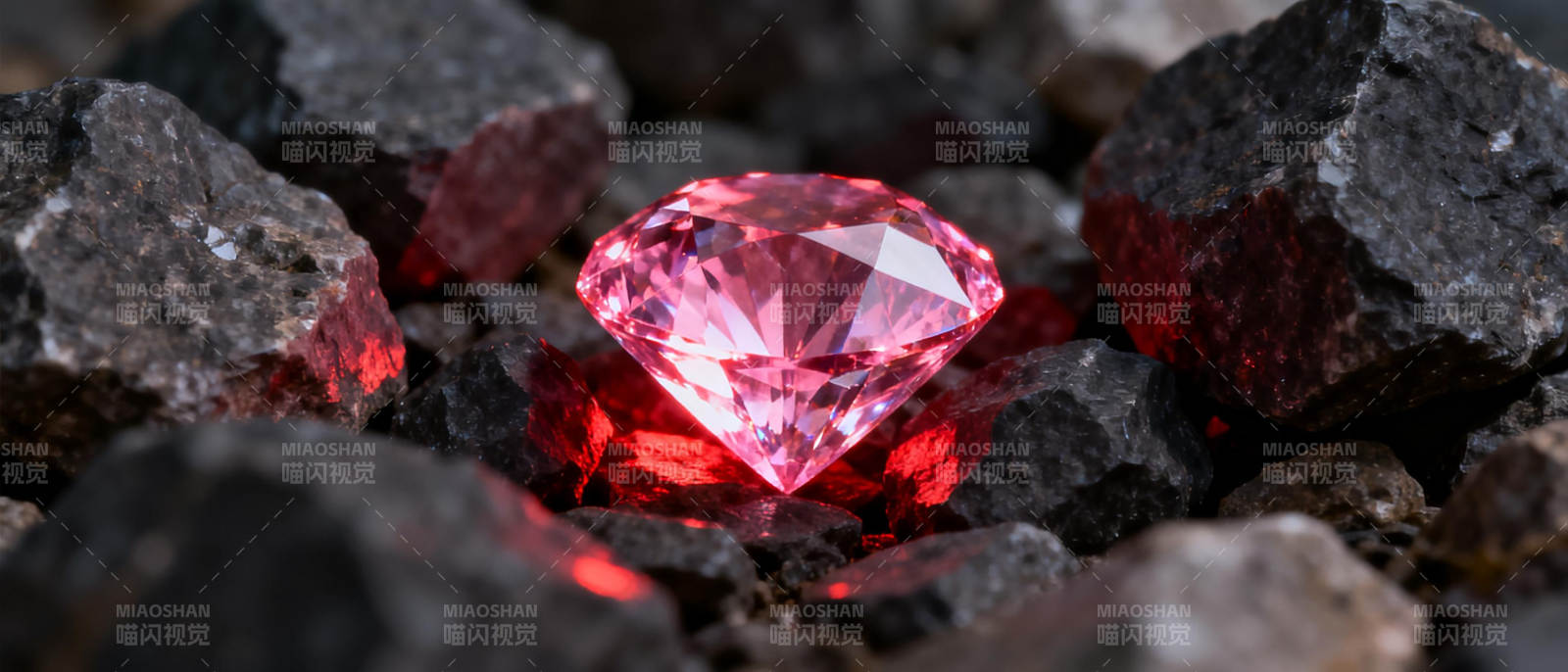 粉钻闪耀于岩石间图片