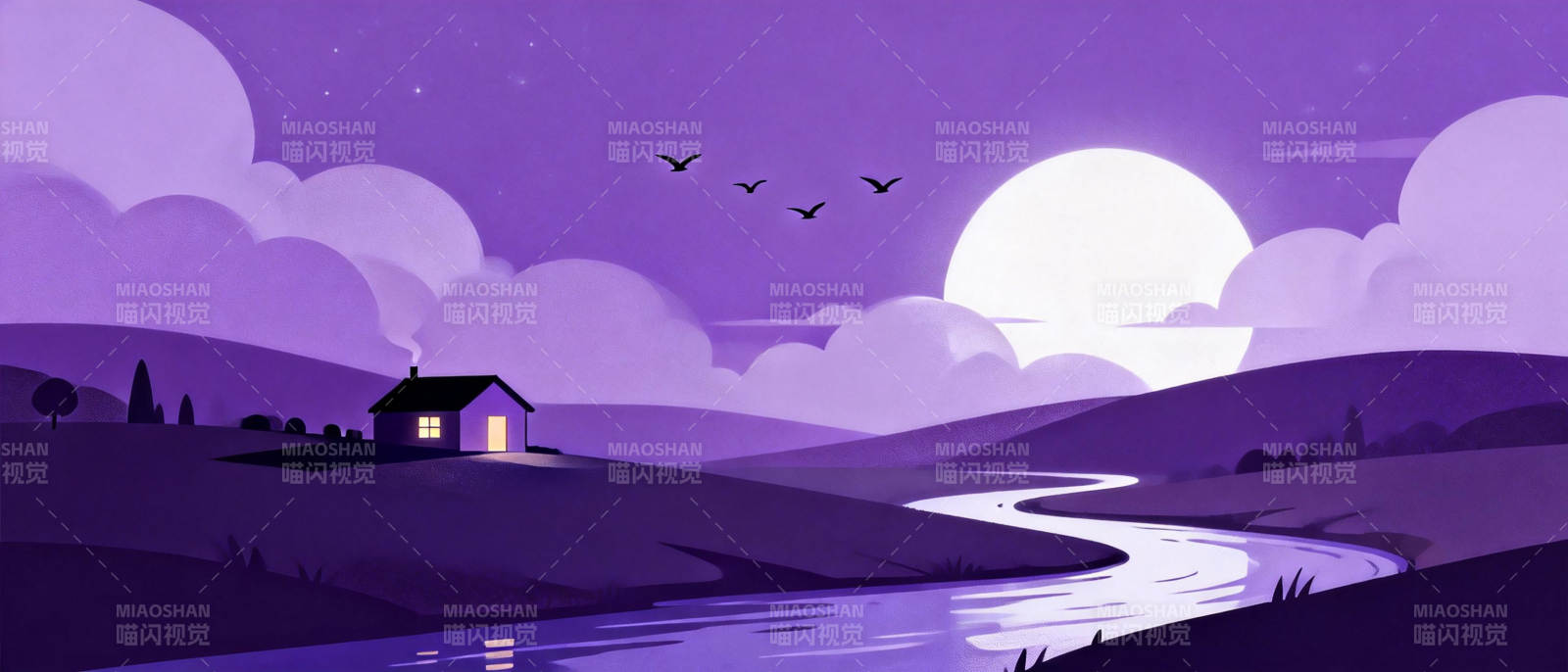 月夜小屋静谧景图片