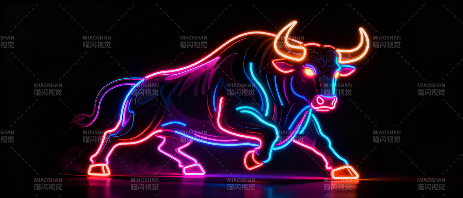 霓虹牛奔腾图片