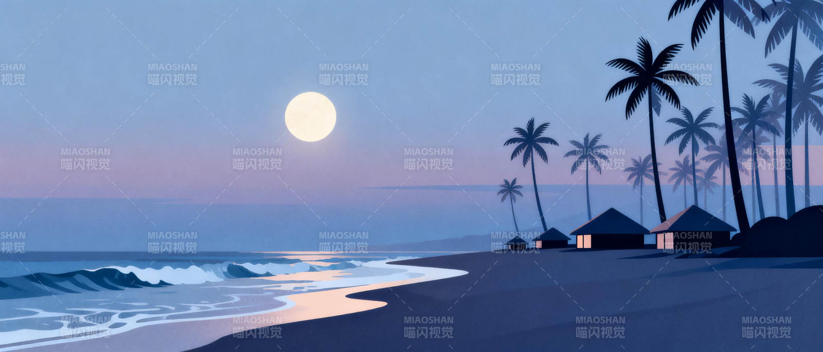 月夜椰林海滩图片