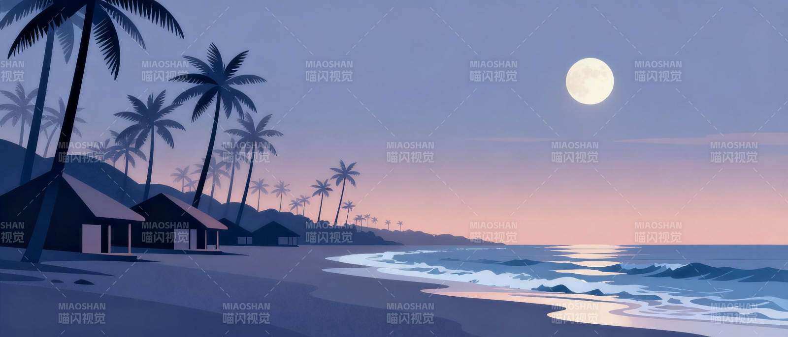 月夜椰林海滩图片