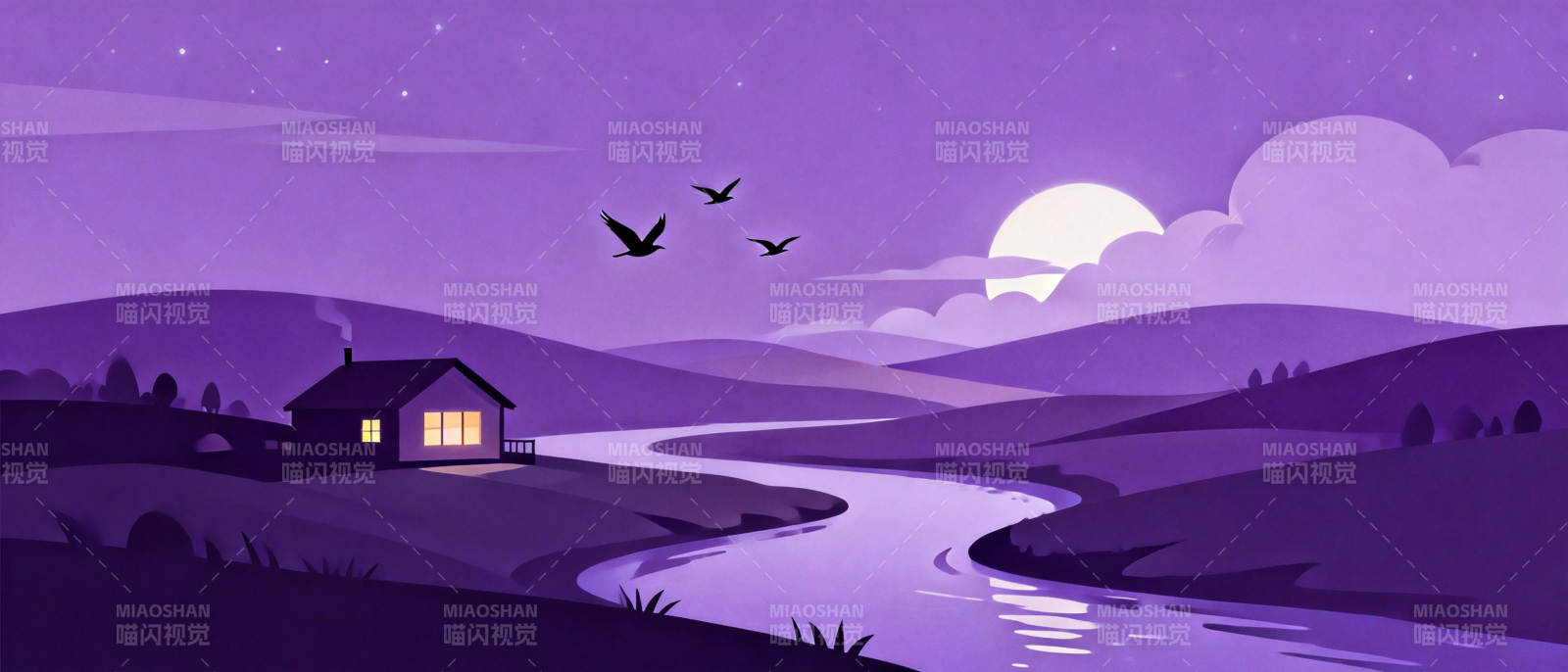 紫夜溪畔小屋图片