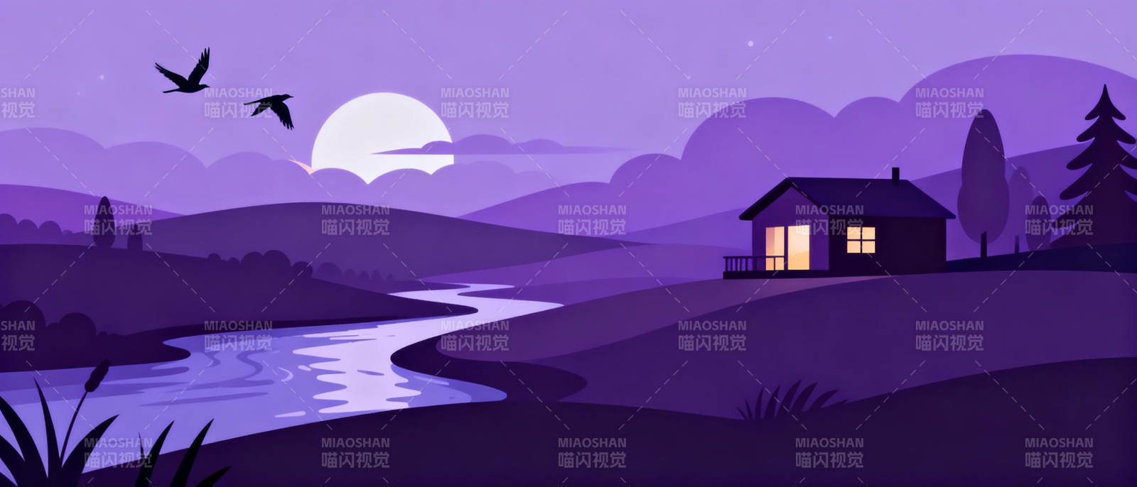 月夜小屋静谧景图片