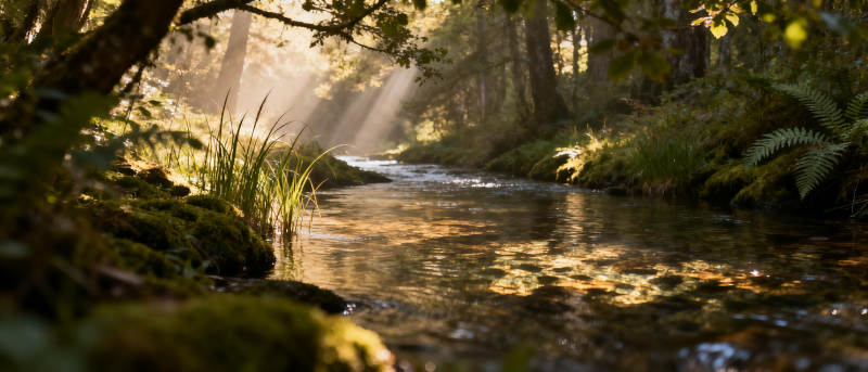 林间溪流光影图片