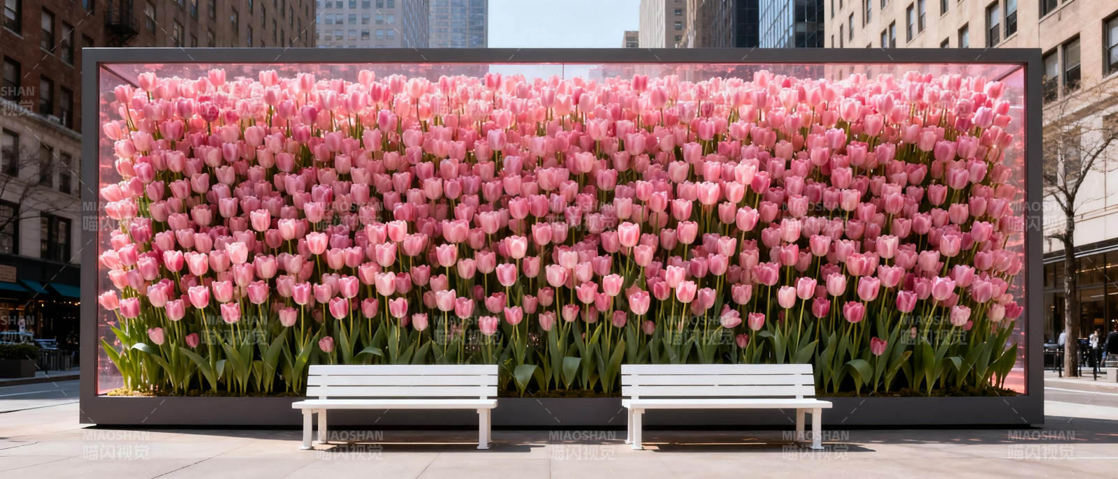 粉色郁金香花墙图片