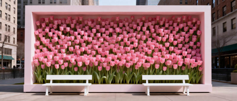 粉色郁金香花墙图片