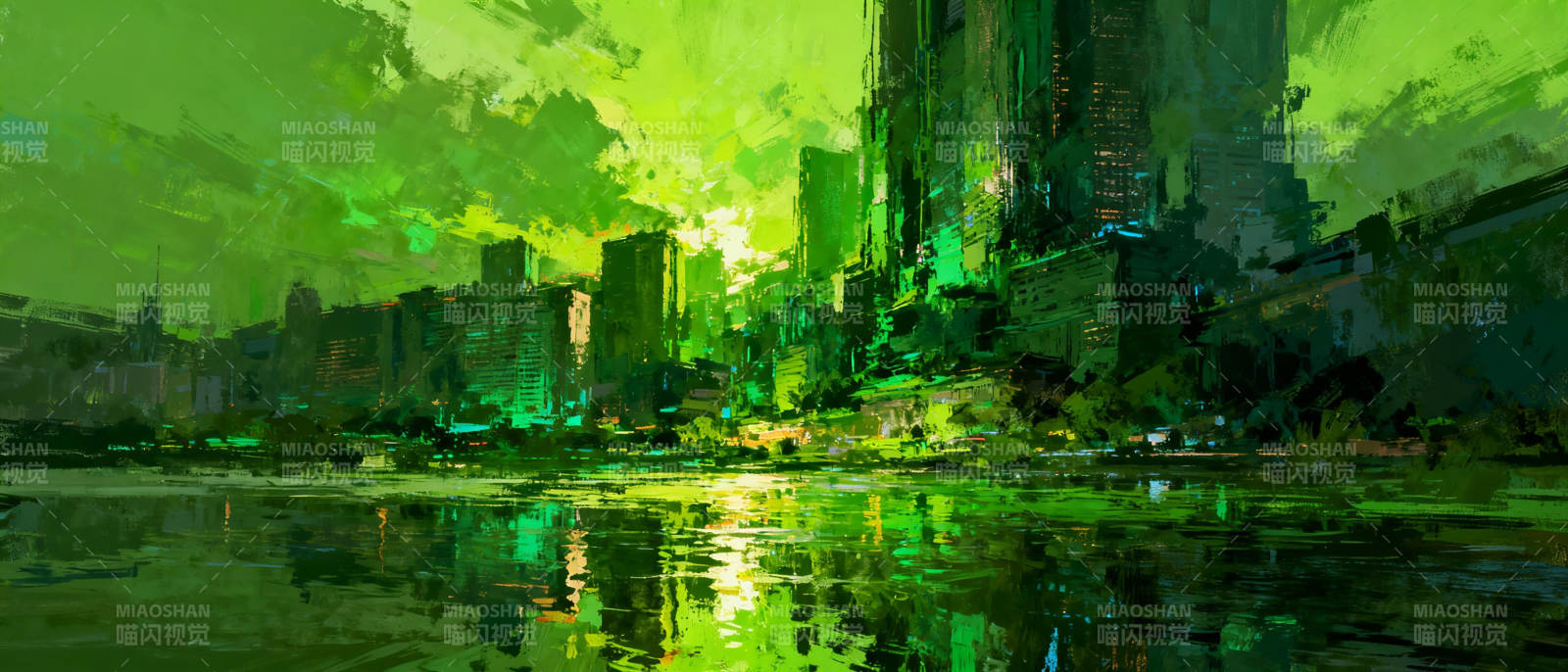 绿光都市夜景图片