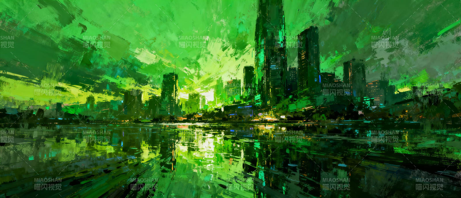 绿光都市夜景图片