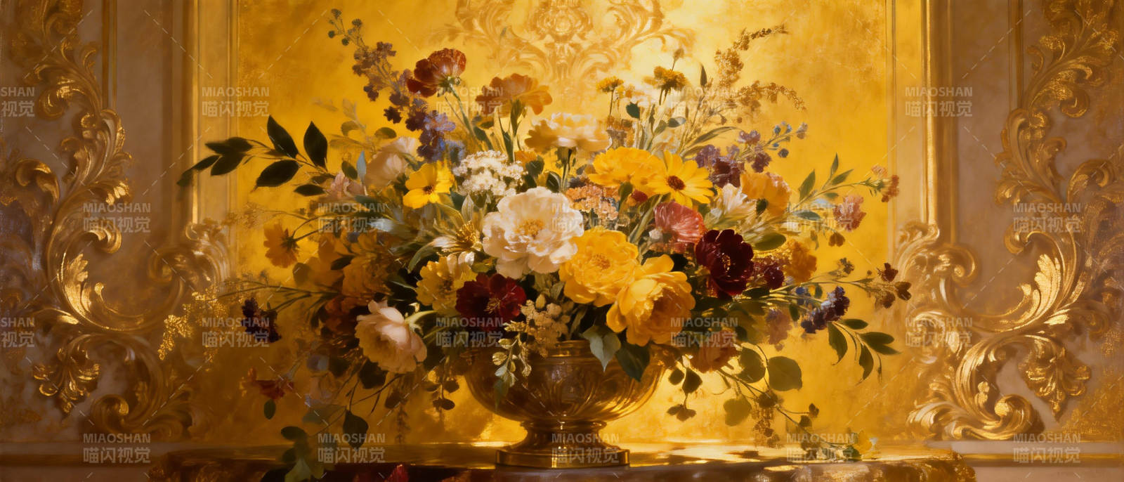 花束映金墙图片