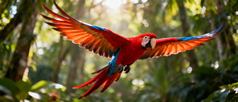 红鹦鹉展翅飞翔图片