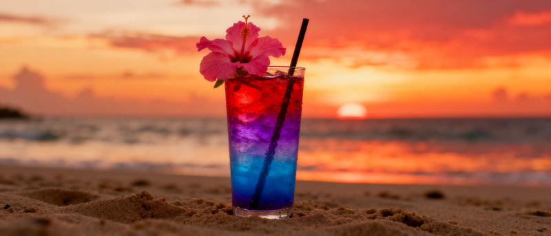 夕阳沙滩鸡尾酒图片