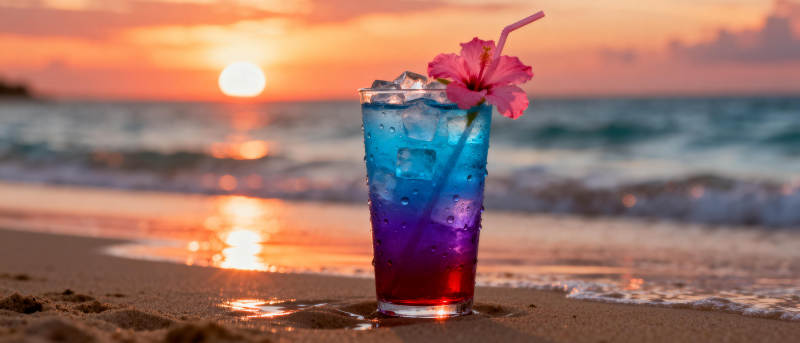 海滩日落鸡尾酒图片