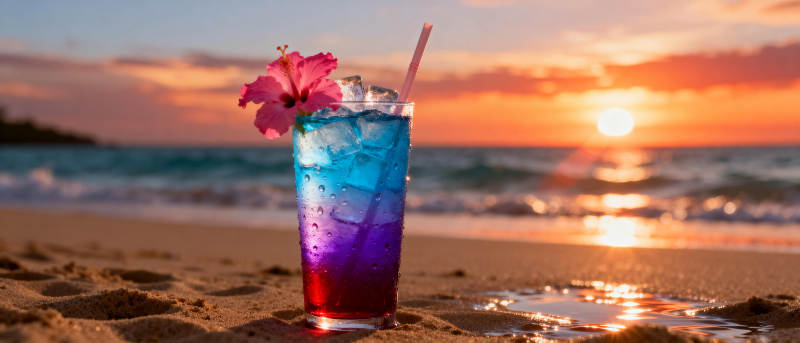 海滩日落鸡尾酒图片