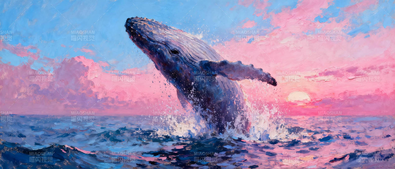 鲸跃夕阳图片