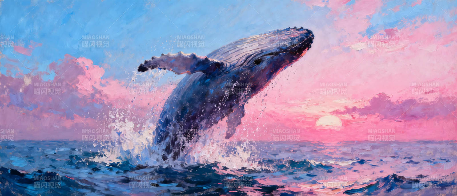 鲸跃夕阳图片