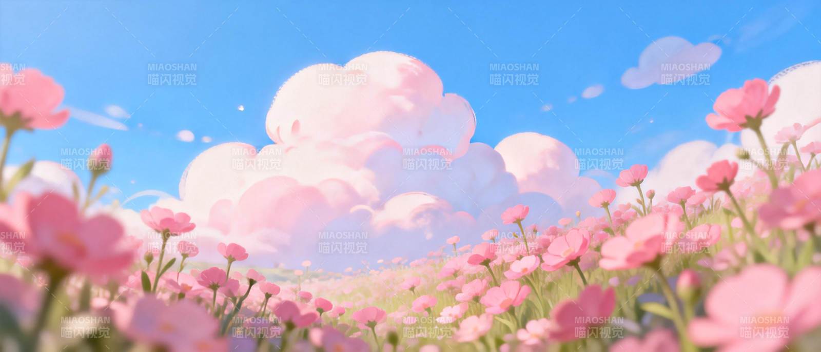 粉花映蓝天图片