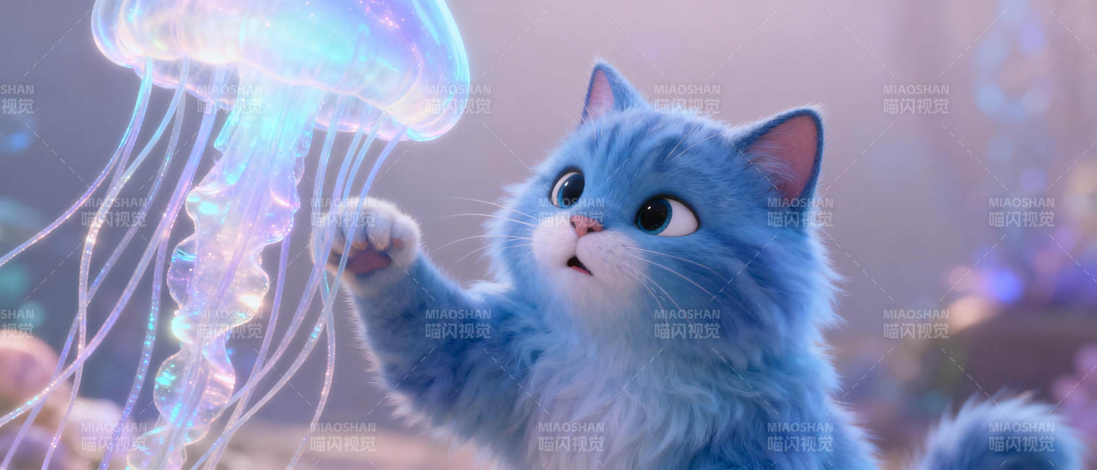 蓝猫触碰水母图片