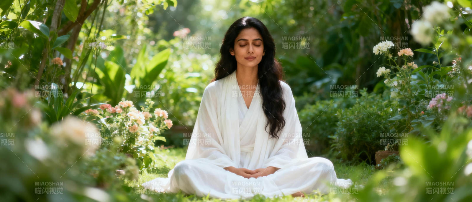 花园静坐冥想图片