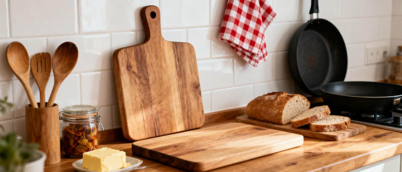 厨房木制厨具摆设图片