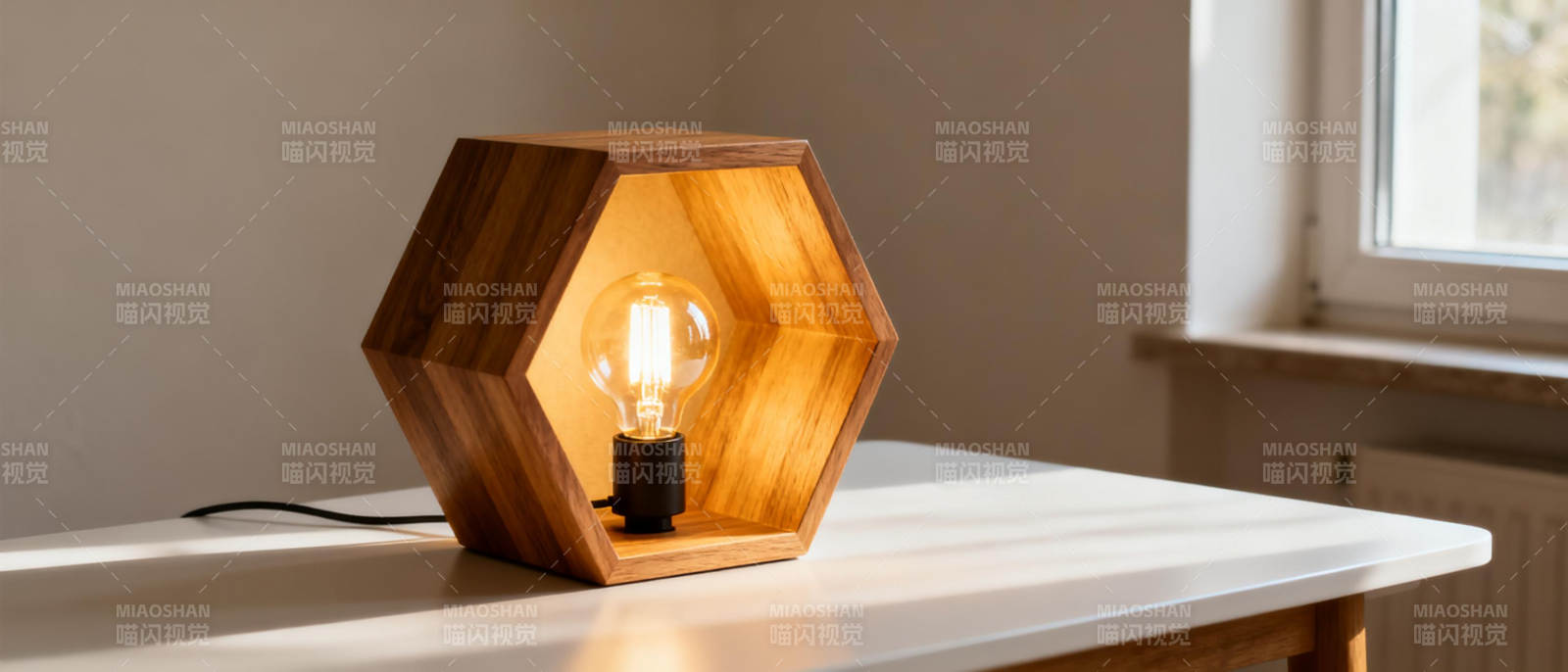 木质六边形台灯图片